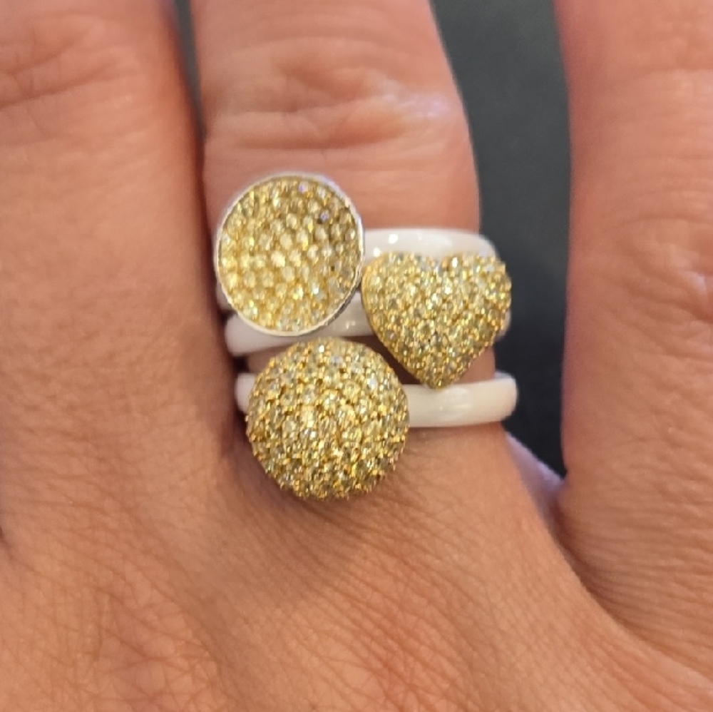 Raz Collections | White Ceramic & Sterling Silver CZ Statement Ring | New